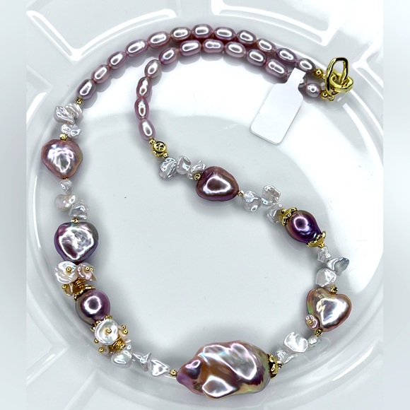 👀 Handmade Premium Pink 🦄 Freshwater Flameball Heart ❤️ Baroque Pearl Necklace